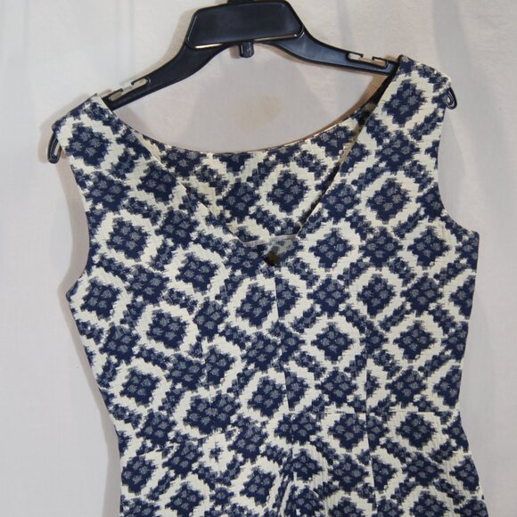 Hoss Intropia Blue White Geometric Print Sleeveless Dress Spanish Designer - Picture 3 of 5